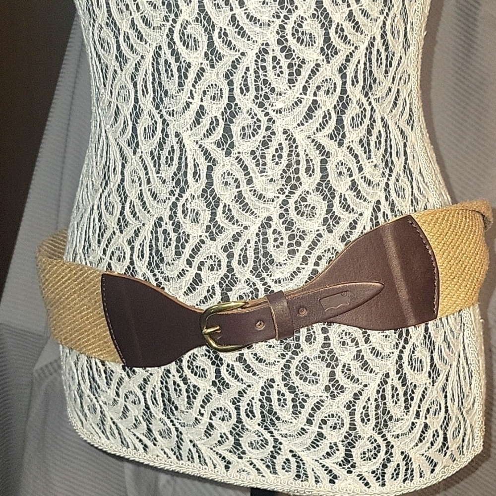 Levi's Wide Elastic Belt‎ Tan Brown bovine Leather Accent Adjustable Waist Belt